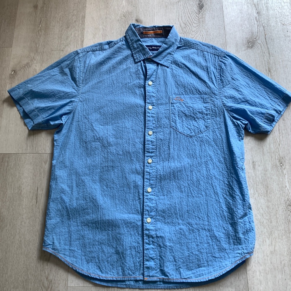 Tommy Bahama Men's M Blue Chambray Short Sleeve Button‎ Up Shirt
